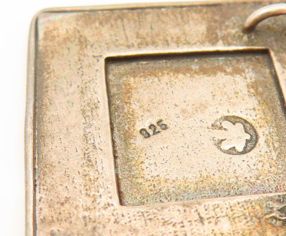 925 Sterling Silver  Vintage Engraved Scenery Square Pendant  PT21933