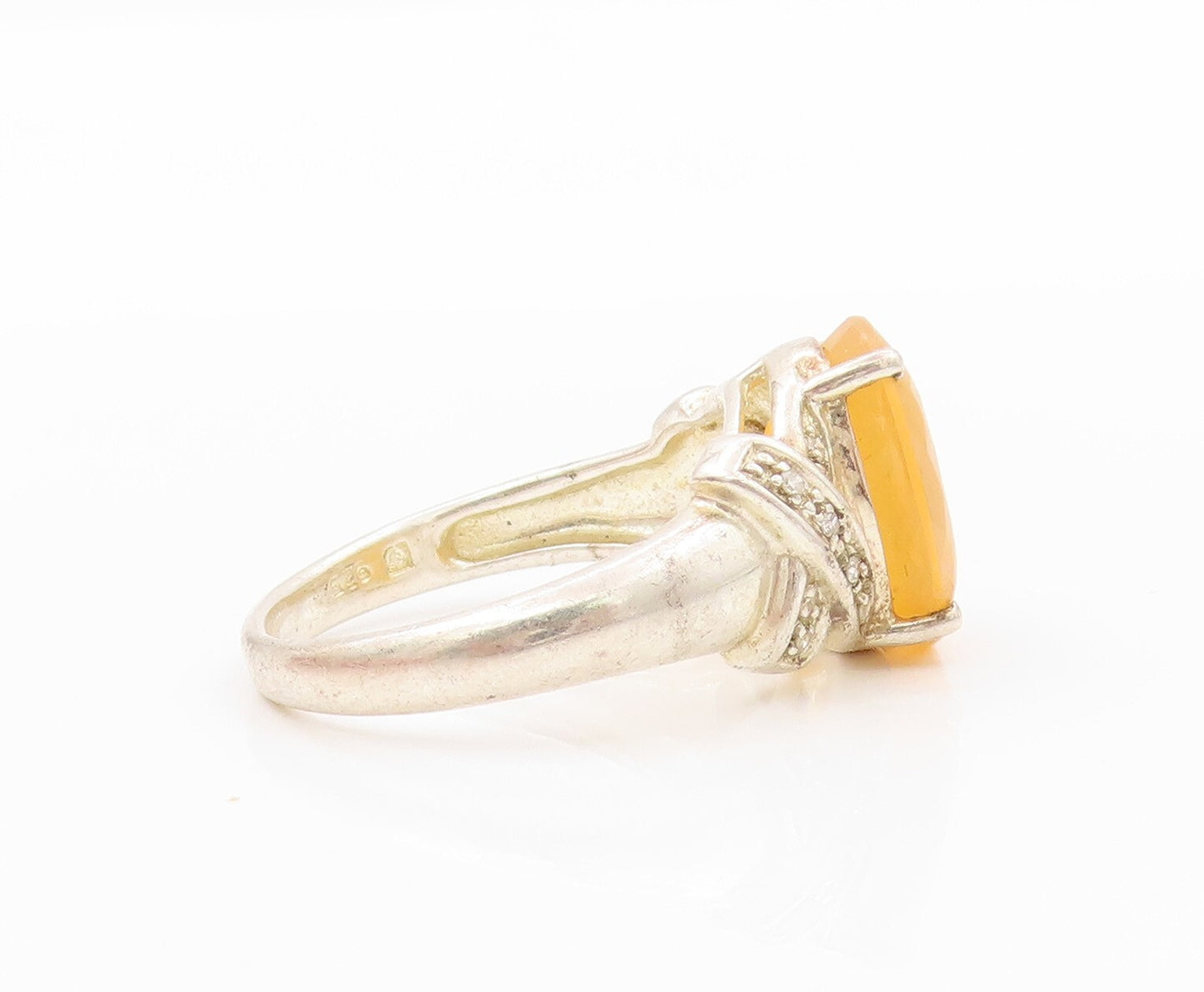 925 Sterling Silver Vintage Ring Genuine Diamonds & Fire Topaz  Sz 10  RG31930
