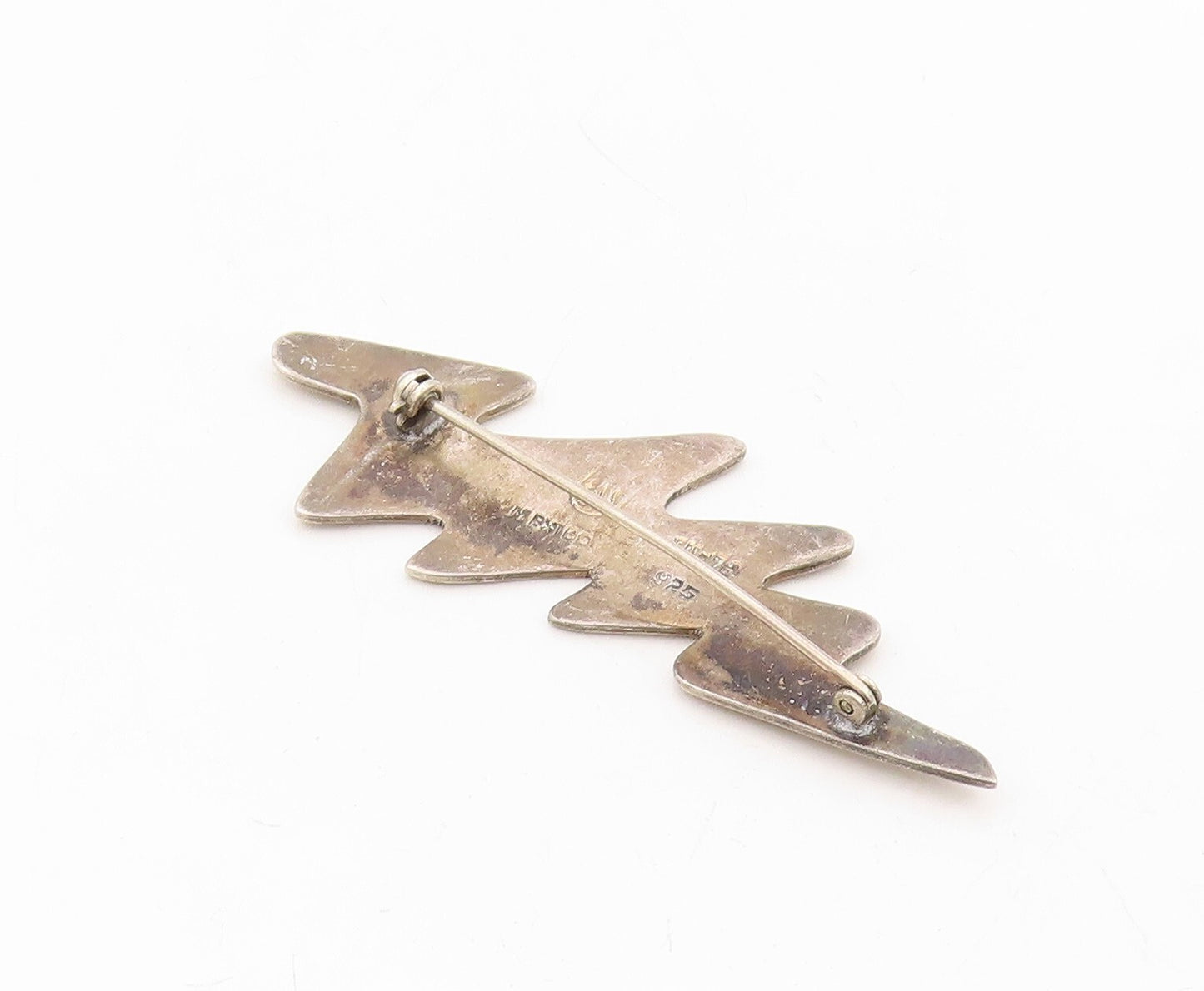 925 Sterling Silver Vintage Brooch Pin MEXICO Brutalist Cutout Thunder  BP11264