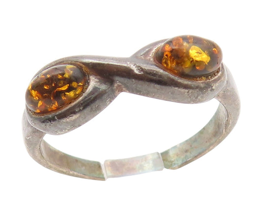 925 Sterling Silver Vintage Ring Baltic Amber Infinity Knot Band Sz 7.5 RG34627