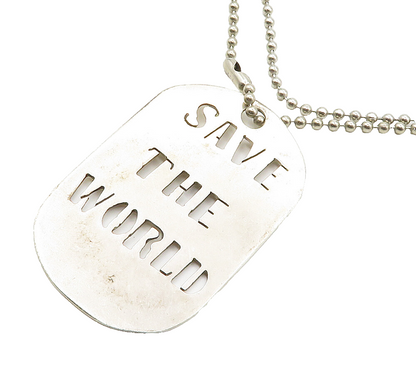 925 Sterling Silver  Vintage Save The World Cutout Chain Necklace  NE2559