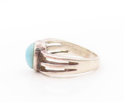 925 Sterling Silver Vintage Ring Cabochon Larimar Cutout Band  Sz 8.5  RG32588