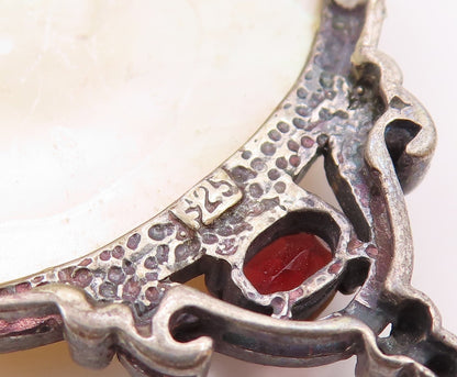 925 Sterling Silver  Vintage Mother Of Pearl & Topaz Dragon Pendant  PT7278
