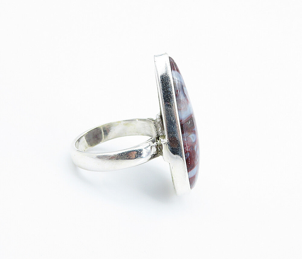 925 Sterling Silver  Cabochon Cut Spotted Jasper Cocktail Ring Sz 7  RG8240