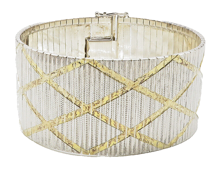 925 Sterling Silver  Shiny 2 Tone Diamond Shape Pattern Chain Bracelet  BT5583