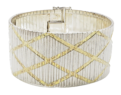 925 Sterling Silver  Shiny 2 Tone Diamond Shape Pattern Chain Bracelet  BT5583