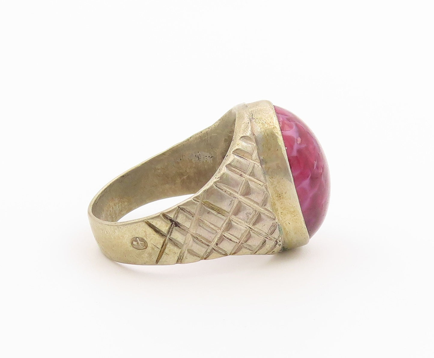 925 Sterling Silver Vintage Ring Cabochon Ruby Statement Band  Sz 10  RG36458