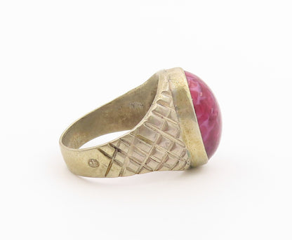 925 Sterling Silver Vintage Ring Cabochon Ruby Statement Band  Sz 10  RG36458