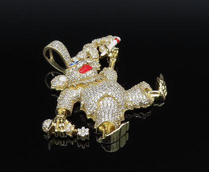 925 Silver  Vintage Gold Plated Sparkly Topaz & Enamel Figure Pendant  PT21463