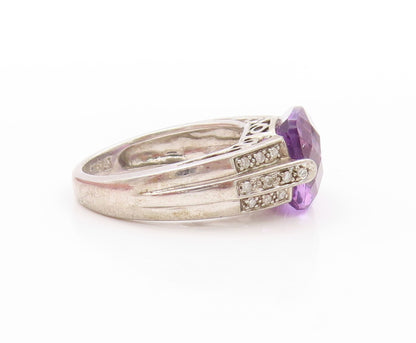 925 Sterling Silver Vintage Ring Designer Amethyst & Topaz Band  Sz 6  RG32837