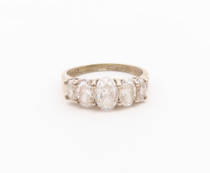 925 Sterling Silver Vintage Ring Elegant Oval Cut White Topaz Band Sz 7 RG36448
