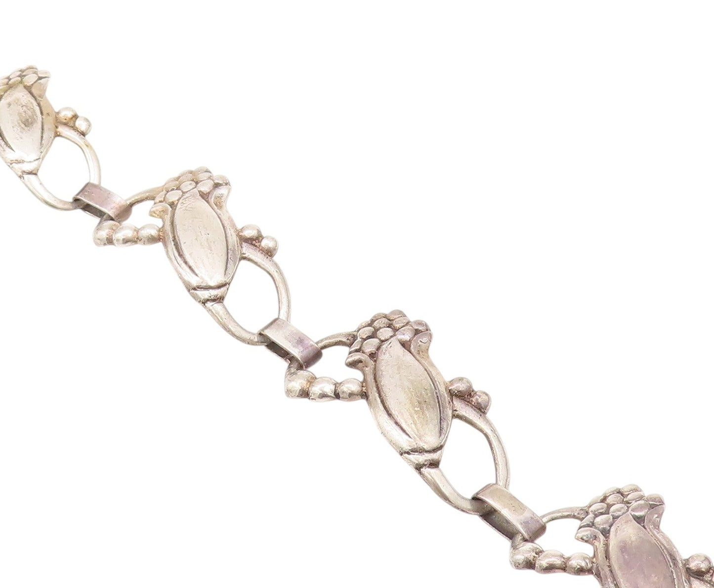 925 Sterling Silver Vintage Bracelet Modernist Cutout Infinity Flowers  BT11208