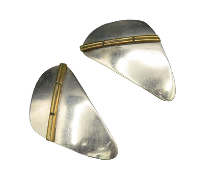 925 Silver  Vintage Two Tone Triangle Abstract Clip Back Earrings  EG12163