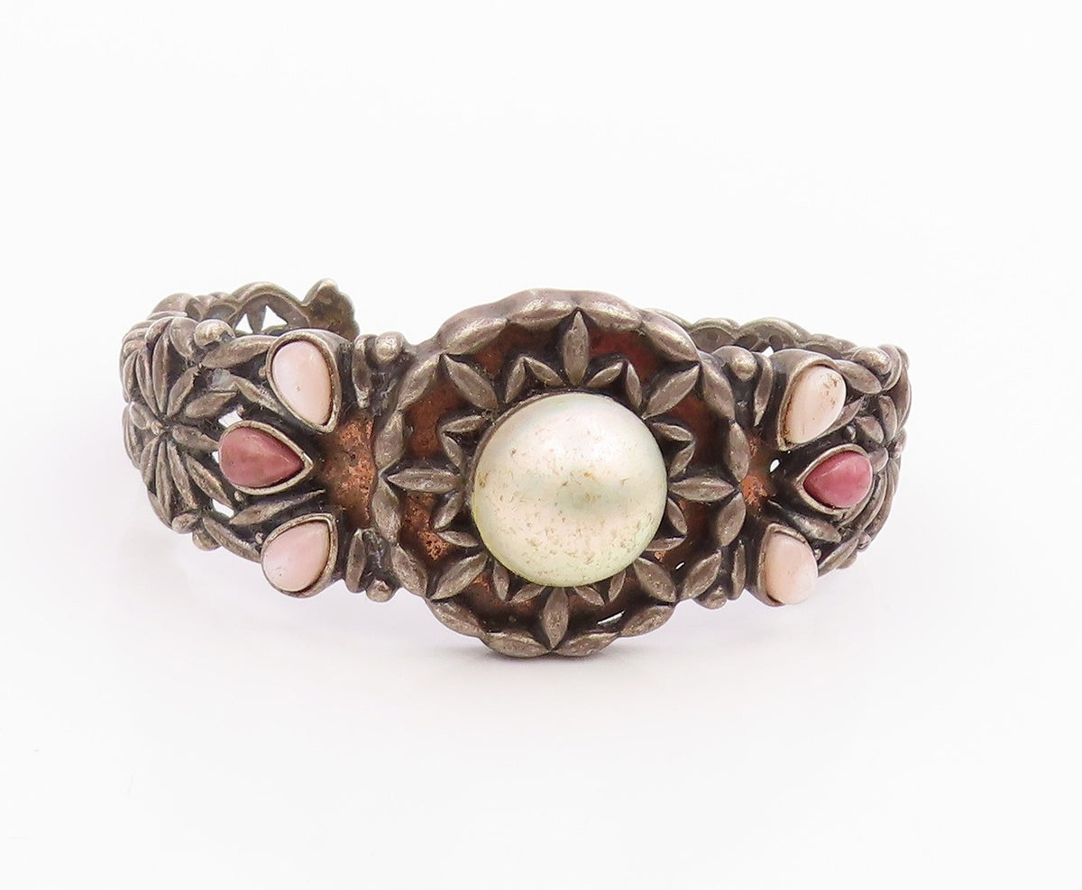 925 Sterling Silver Vintage Bracelet CAROLYN POLLACK Multi Gemstone Cuff BT11968