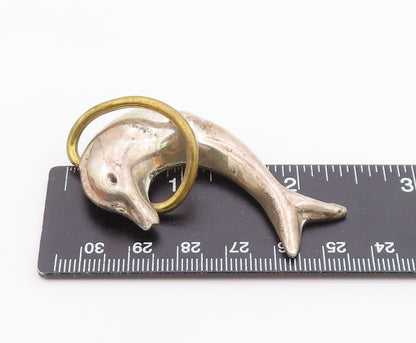 MEXICO 925 Sterling Silver  Vintage Leaping Dolphin 2 Tone Brooch Pin  BP6502