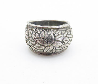 925 Sterling Silver  Vintage Antique Etched Flower Band Ring Sz 6.5  RG7017