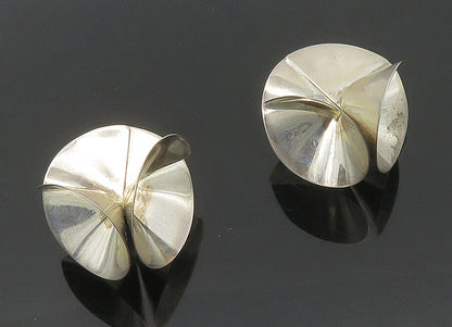 925 Silver & 14K GOLD  Vintage Shiny Modernist Design Drop Earrings  EG9161