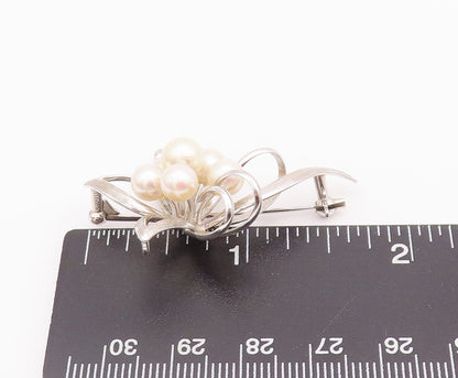 925 Sterling Silver Vintage Brooch Pin Bunch Of Pearls Cutout Flower  BP10779