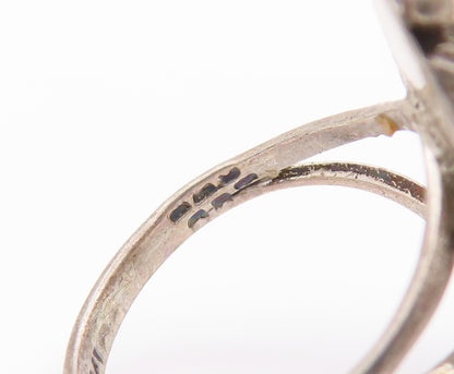 925 Sterling Silver Vintage Ring Onyx Inlay Rope Carved Frame  Sz 6  RG33378