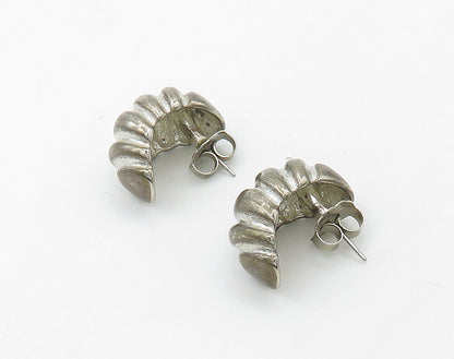 925 Sterling Silver  Vintage Shiny Fluted Curved Drop Earrings  EG8252