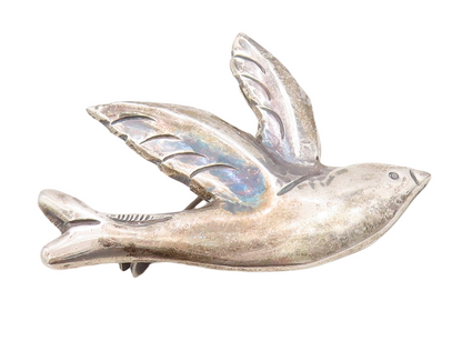 925 Sterling Silver Vintage Brooch Pin MEXICO Cutout Flying Sparrow  BP11214