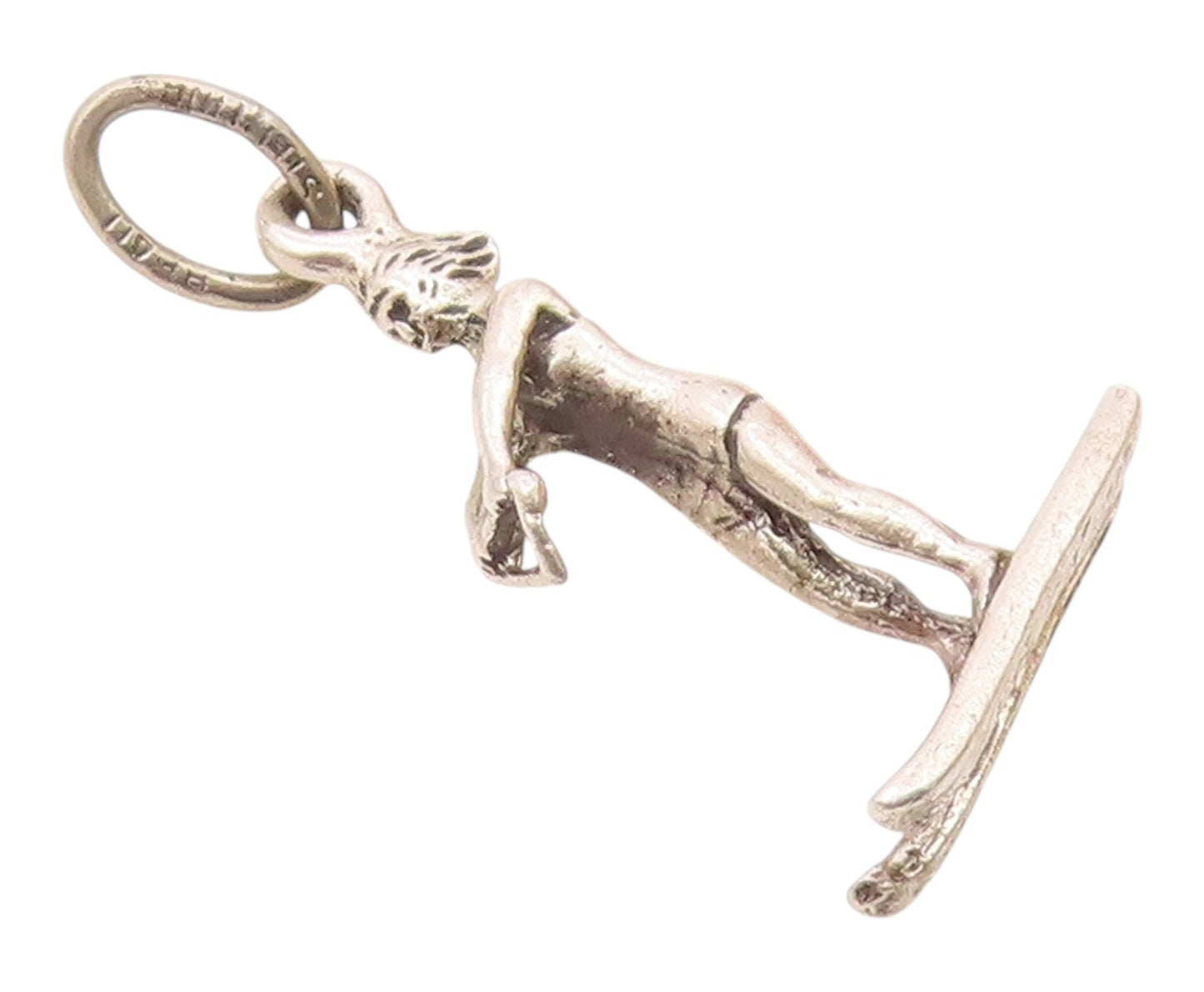 925 Sterling Silver   Vintage Sculpted Skiing Man Sports Pendant  PT20544