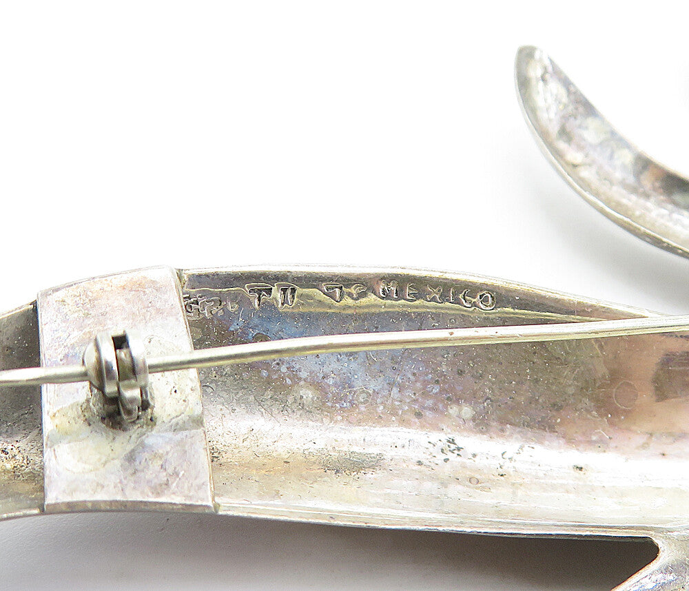 MEXICO 925 Sterling Silver  Vintage Dark Tone Modernist Brooch Pin  BP2505