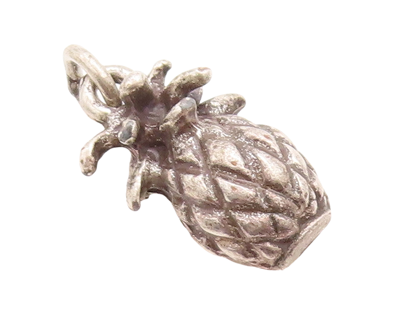 925 Sterling Silver Vintage Pendant Dark Tone 3D Carved Pineapple Charm  PT23741