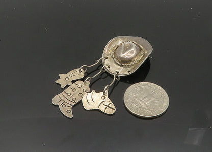 MEXICO 925 Sterling Silver  Vintage Charmed Cowboy Hat Brooch Pin  BP7962