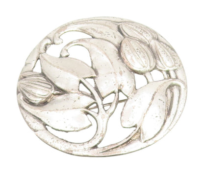 925 Sterling Silver Vintage Brooch Pin Antique Openwork Botanical Motif  BP12394