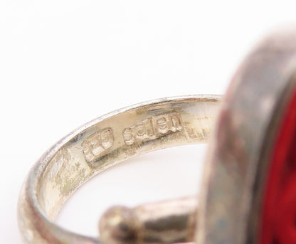 925 Sterling Silver Vintage Ring SAJEN Carved Red Floral Band  Sz 7.5  RG34641