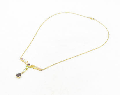 925 Sterling Silver Garnet & Multi Stone Gold Plated Chain Necklace NE1944