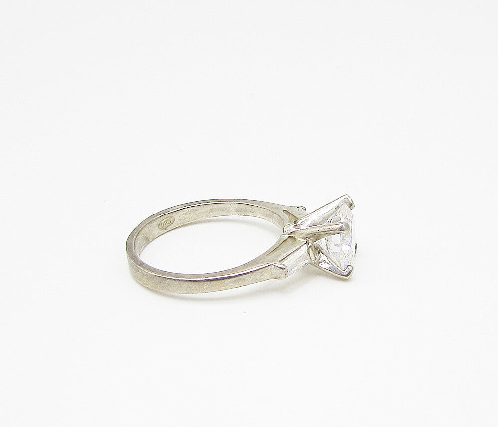 925 Sterling Silver  White Cubic Zirconia 3Stone Engagement Ring Sz 9  RG2945