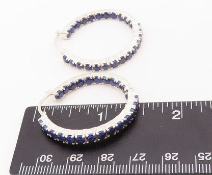925 Sterling Silver Vintage Earrings Minimalist Sapphire Inlay Hoops  EG13155