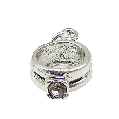 925 Sterling Silver  Vintage CZ Perfect Engagement Ring Charm Pendant  PT1796