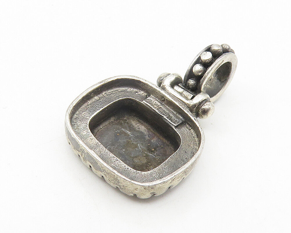 925 Sterling Silver  Vintage Oxidized Fluted Border Square Pendant  PT9232