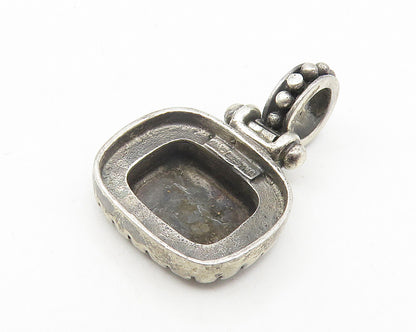 925 Sterling Silver  Vintage Oxidized Fluted Border Square Pendant  PT9232