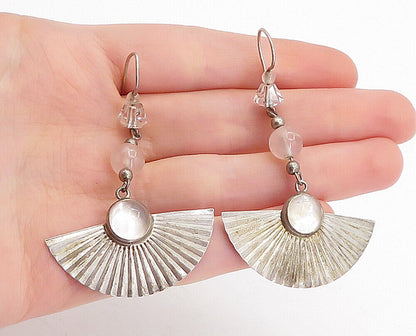 G.F.M.W.  925 Sterling Silver  Vintage Rose Quartz Fan Drop Earrings  EG2386