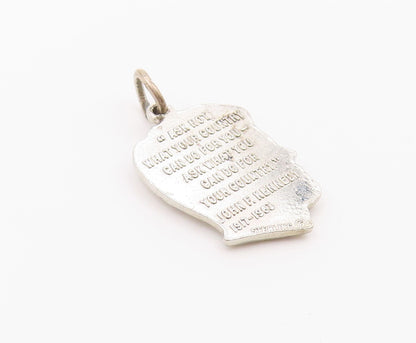 925 Sterling Silver  Vintage John F Kennedy Head With Quote Pendant  PT20462