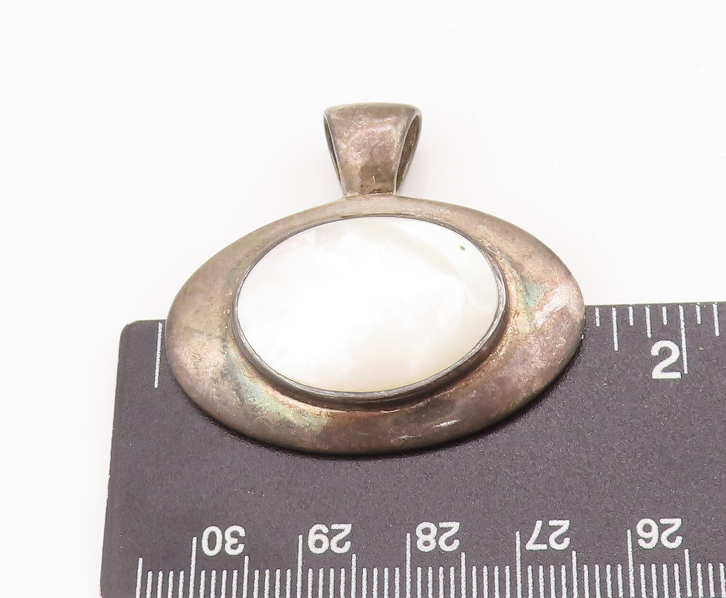 925 Sterling Silver Vintage Pendant ESPO SIG Solid Oval Mother Of Pearls PT23005