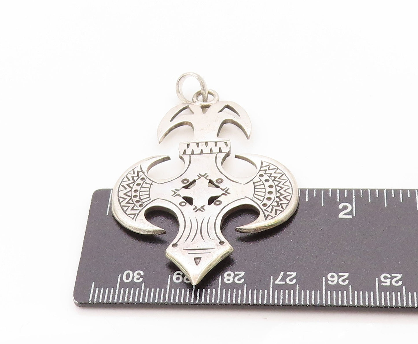 925 Sterling Silver Vintage Pendant Etched Sahara Spirit Amulet Cut Out  PT24829