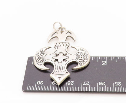 925 Sterling Silver Vintage Pendant Etched Sahara Spirit Amulet Cut Out  PT24829