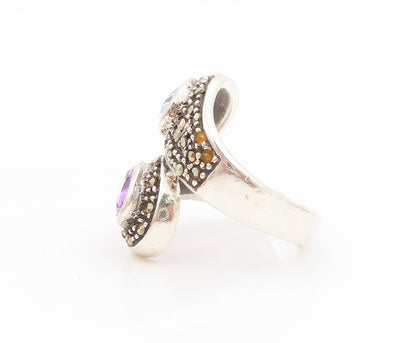 925 Sterling Silver Vintage Ring Amethyst & Blue Topaz Band  Sz 5.5  RG34120