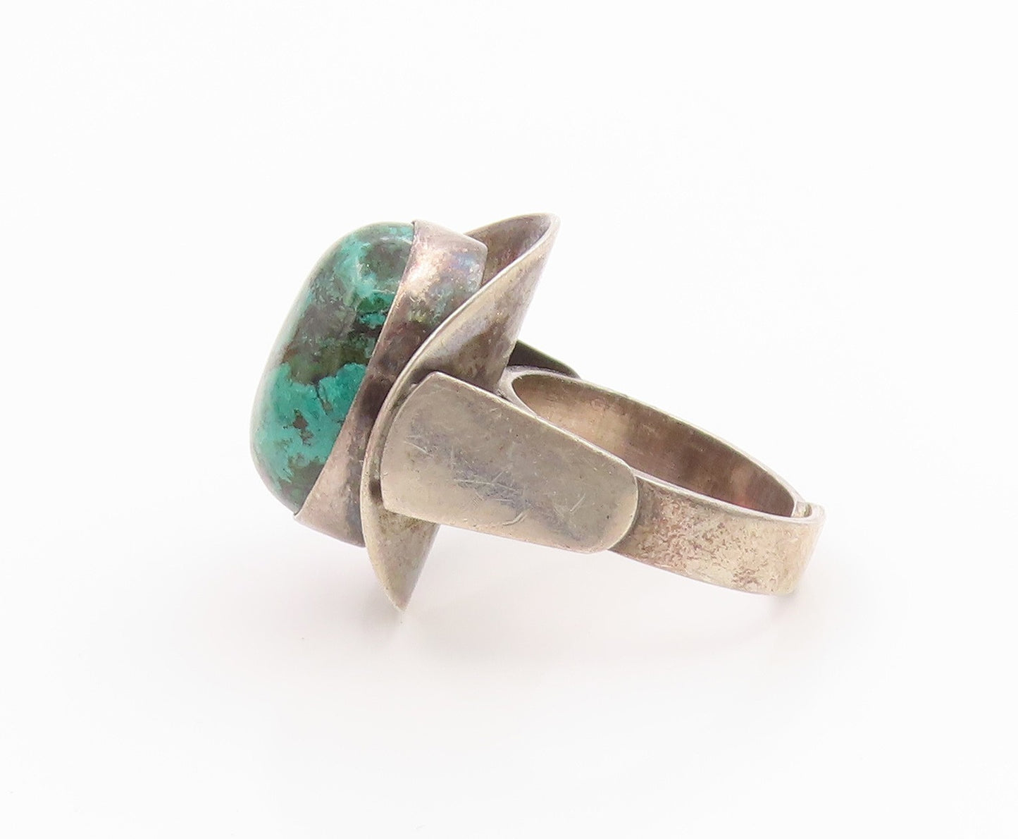 925 Sterling Silver Vintage Ring ISRAEL Cabochon Eilat Stone Band  Sz 6  RG35534