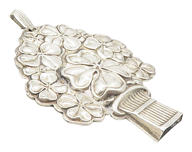 REED & BARTON 925 Silver Vintage Clover Good Luck Whistle Pendant PT6778