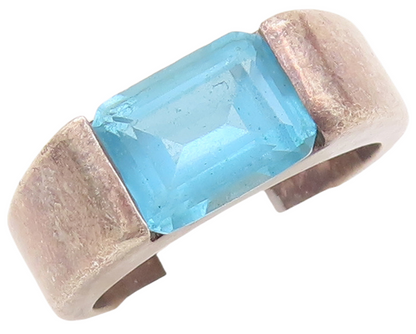 925 Sterling Silver Vintage Ring Rectangle Minimalist Blue Topaz  Sz 6  RG28723