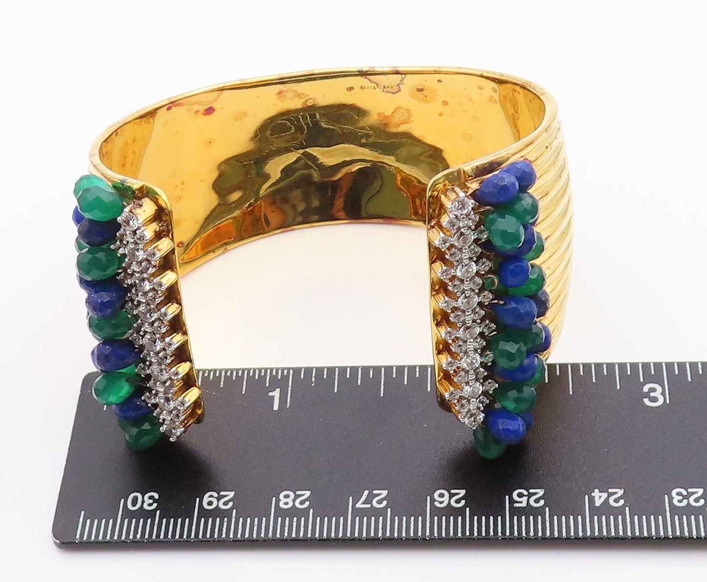 925 Sterling Silver Vintage Bracelet Gold Plated Sapphire Emerald Topaz  BT11344