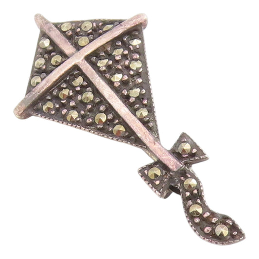 925 Sterling Silver Vintage Brooch Pin Modernist Marcasite Kite Charm  BP12513