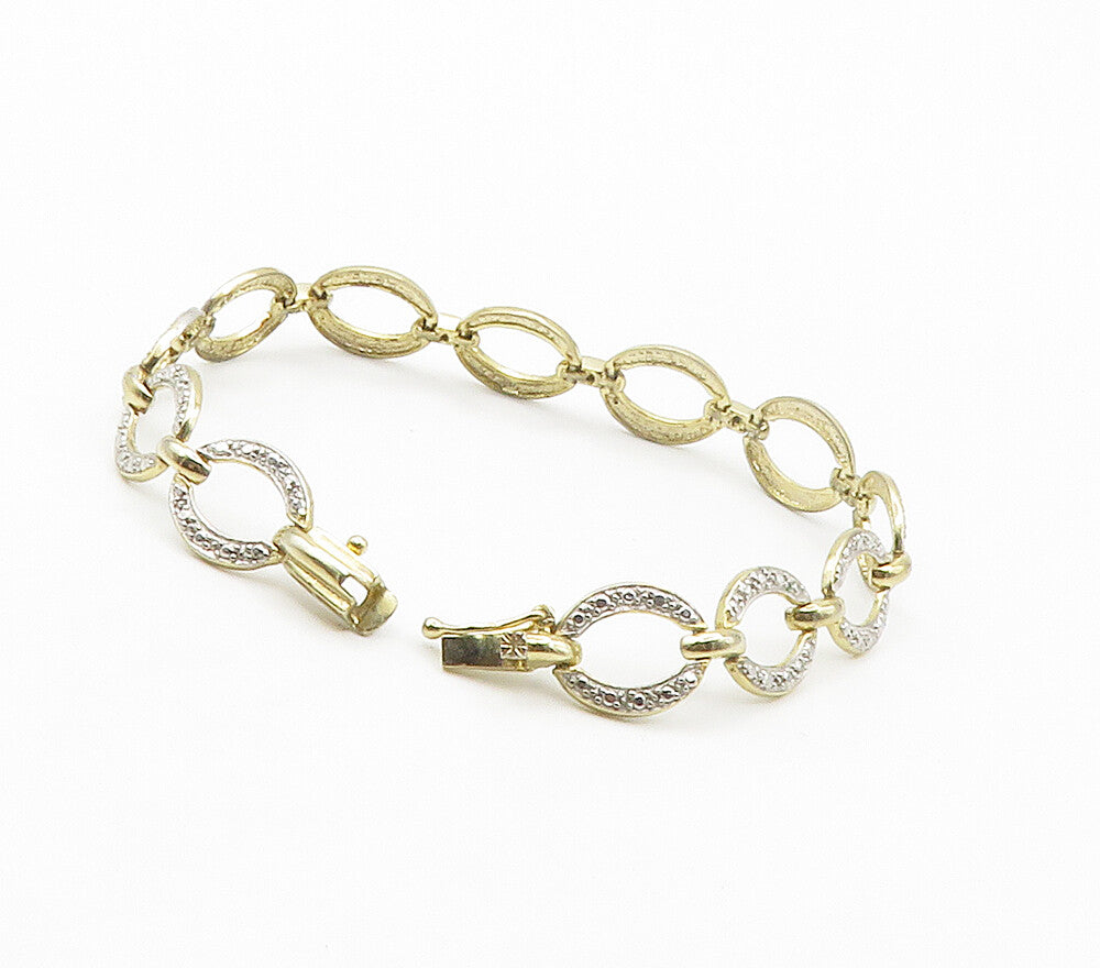 925 Sterling Silver  Vintage Genuine Diamond Gold Plated Chain Bracelet BT5984