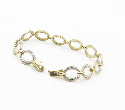 925 Sterling Silver  Vintage Genuine Diamond Gold Plated Chain Bracelet BT5984